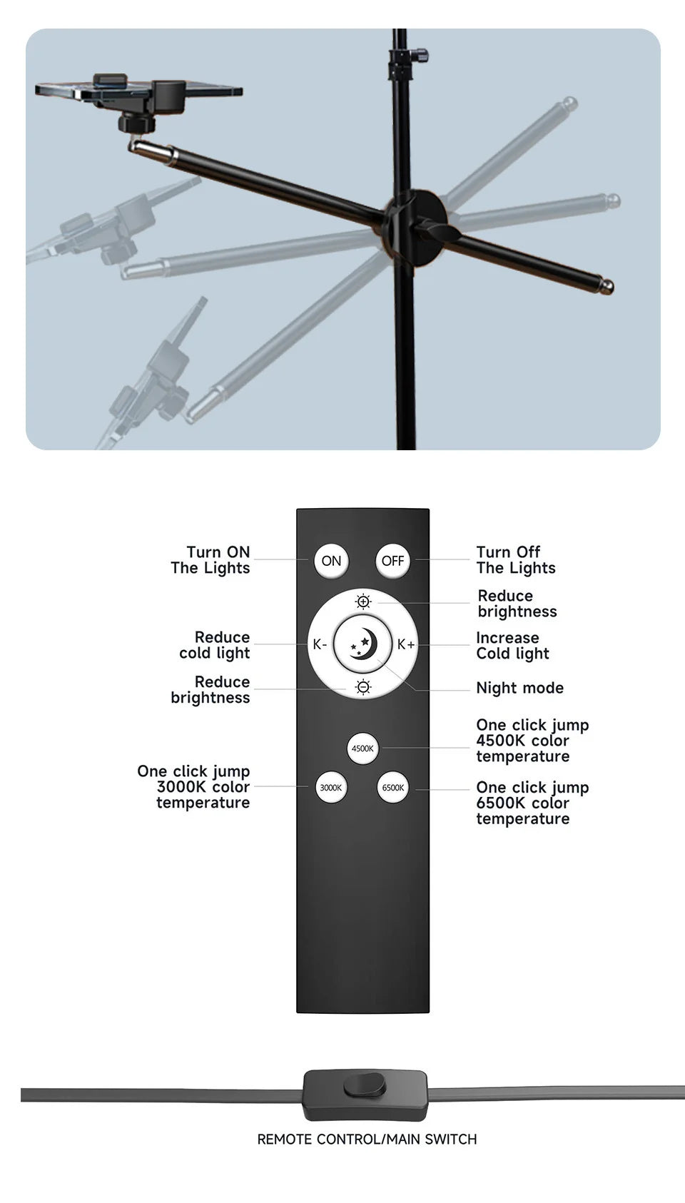 BTFOOR LED Foto‑Studio Lichtpanel 3300–5600 K (Bi‑Color, mit Stativ, EU‑Stecker)