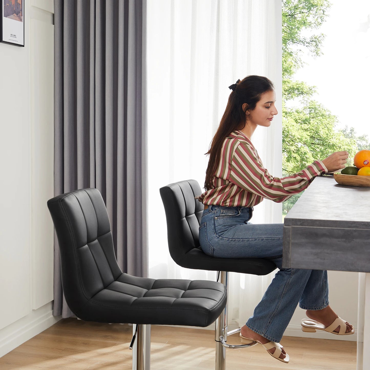 2er-Set Barhocker PU-Leder mit Rückenlehne – Gepolstert & Gegenhöhe, SGS-zertifiziert