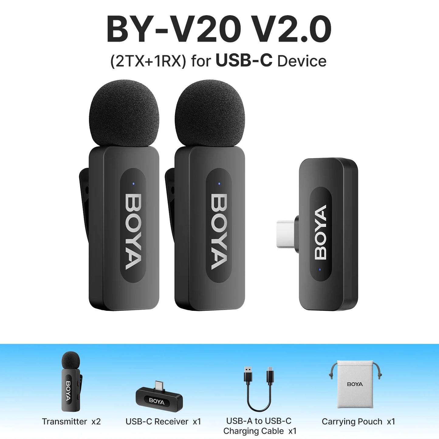 BOYA BY‑V3 2‑Kanal Wireless Lavalier-Mikrofon mit Ladeetui