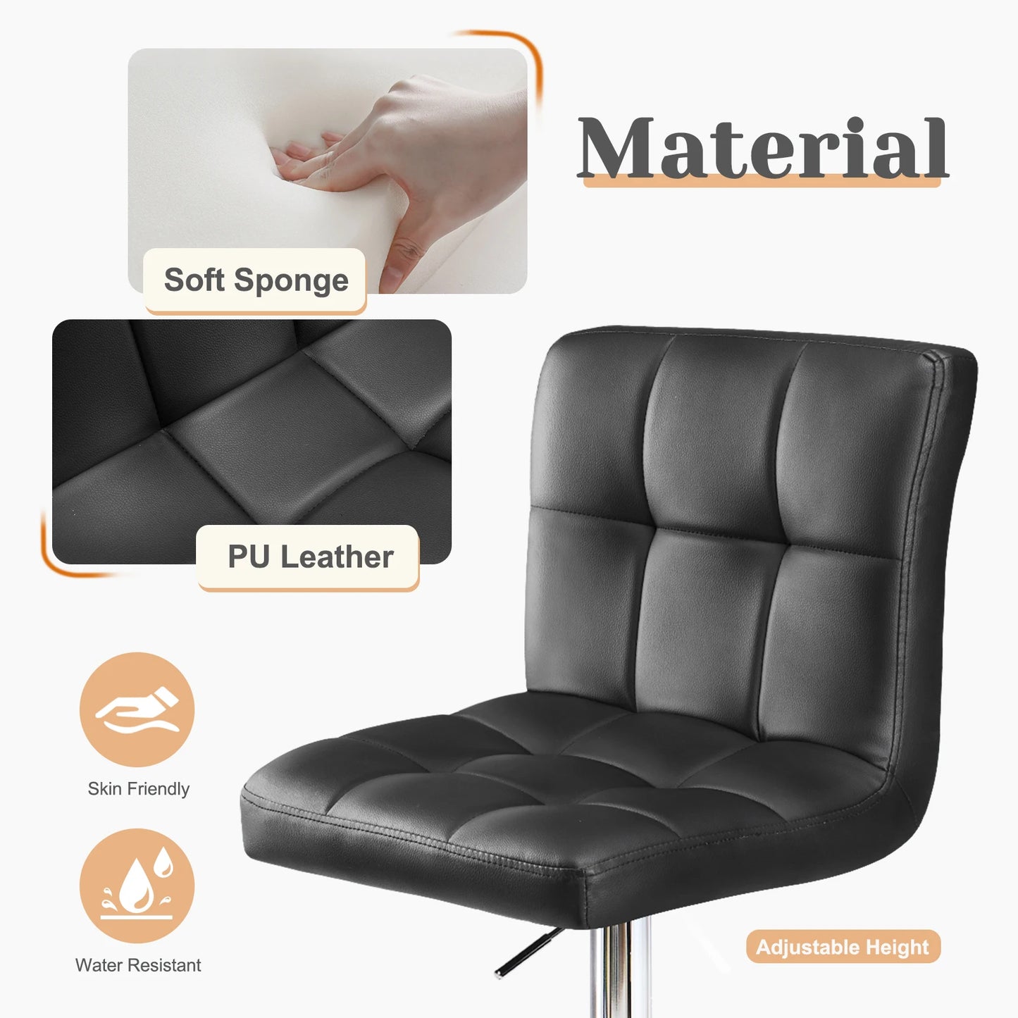 2er-Set Barhocker PU-Leder mit Rückenlehne – Gepolstert & Gegenhöhe, SGS-zertifiziert