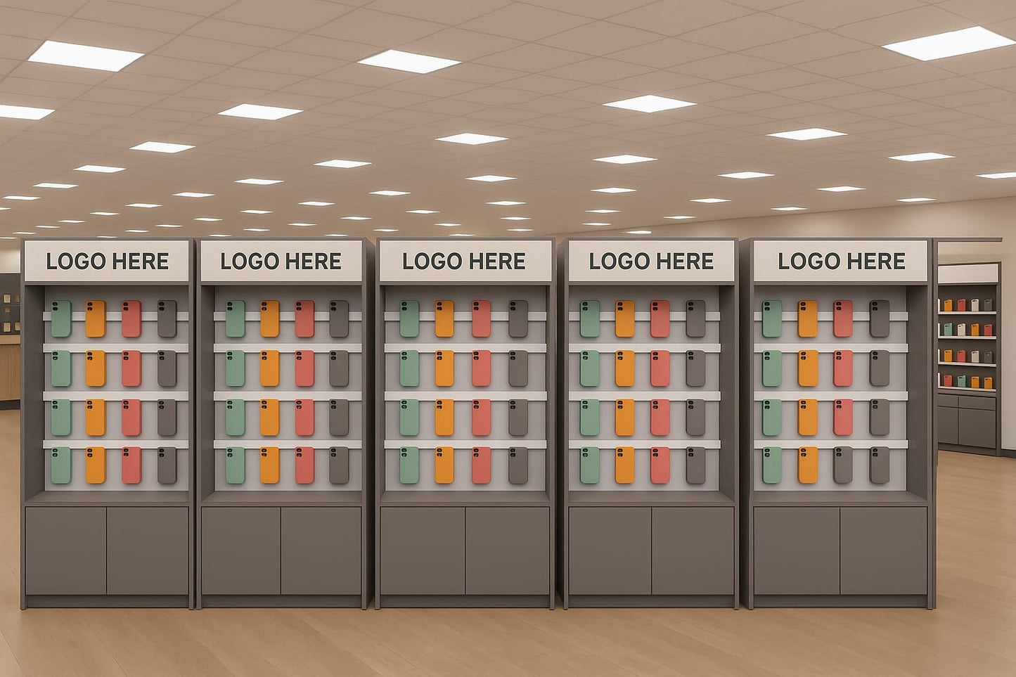 Zubehör-Regal für Mobilfunkshops – Modern, flexibel & beleuchtet